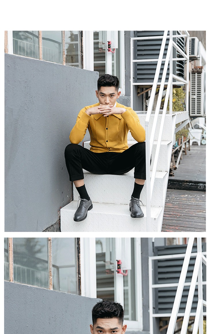 Horizon nam mùa thu và mùa đông ve áo thiết kế thủy triều sang trọng màu rắn Slim quý ông áo len cardigan thanh niên áo khoác Hàn Quốc áo cardigan nam