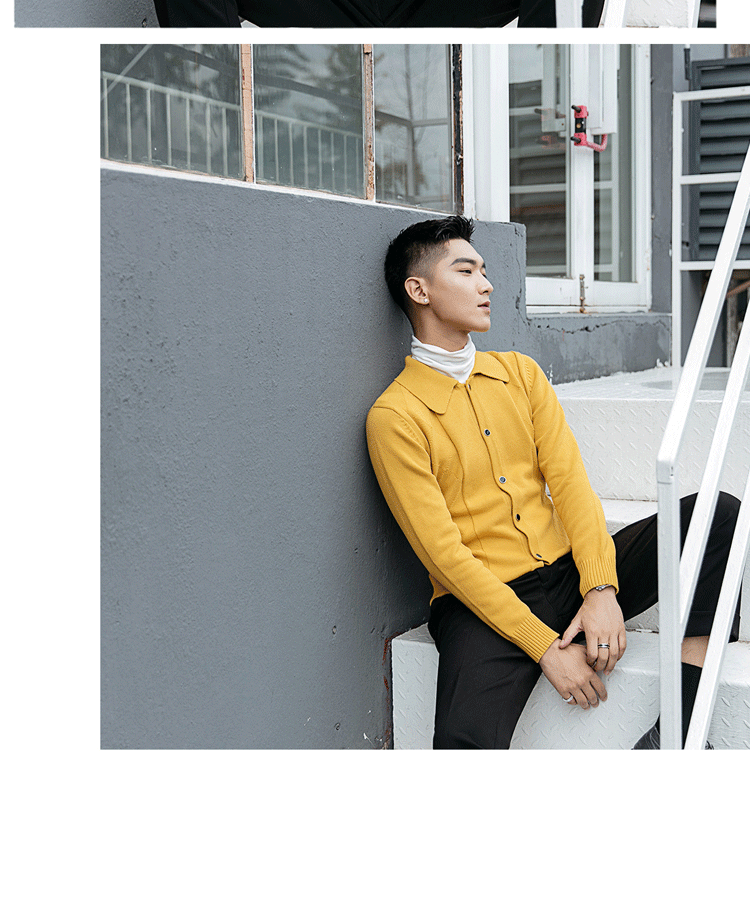 Horizon nam mùa thu và mùa đông ve áo thiết kế thủy triều sang trọng màu rắn Slim quý ông áo len cardigan thanh niên áo khoác Hàn Quốc áo cardigan nam