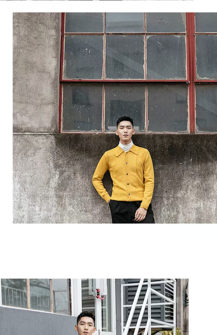 Horizon nam mùa thu và mùa đông ve áo thiết kế thủy triều sang trọng màu rắn Slim quý ông áo len cardigan thanh niên áo khoác Hàn Quốc áo cardigan nam