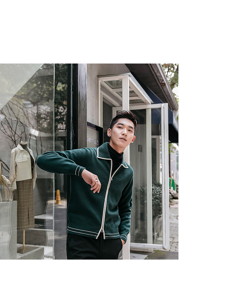 Mùa thu và mùa đông màu sắc phù hợp với đôi dây kéo mỏng chic ve áo cardigan nam ấm áo len áo len thủy triều áo khoác len nam