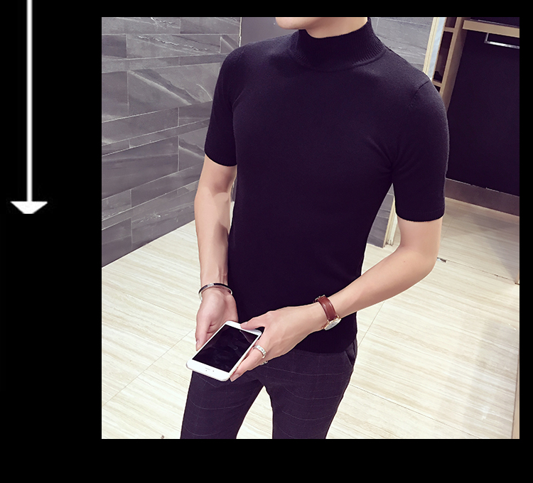 New solid color nửa cao cổ áo đáy áo Slim nam áo len nửa tay t-shirt tee áo thun nam quần áo