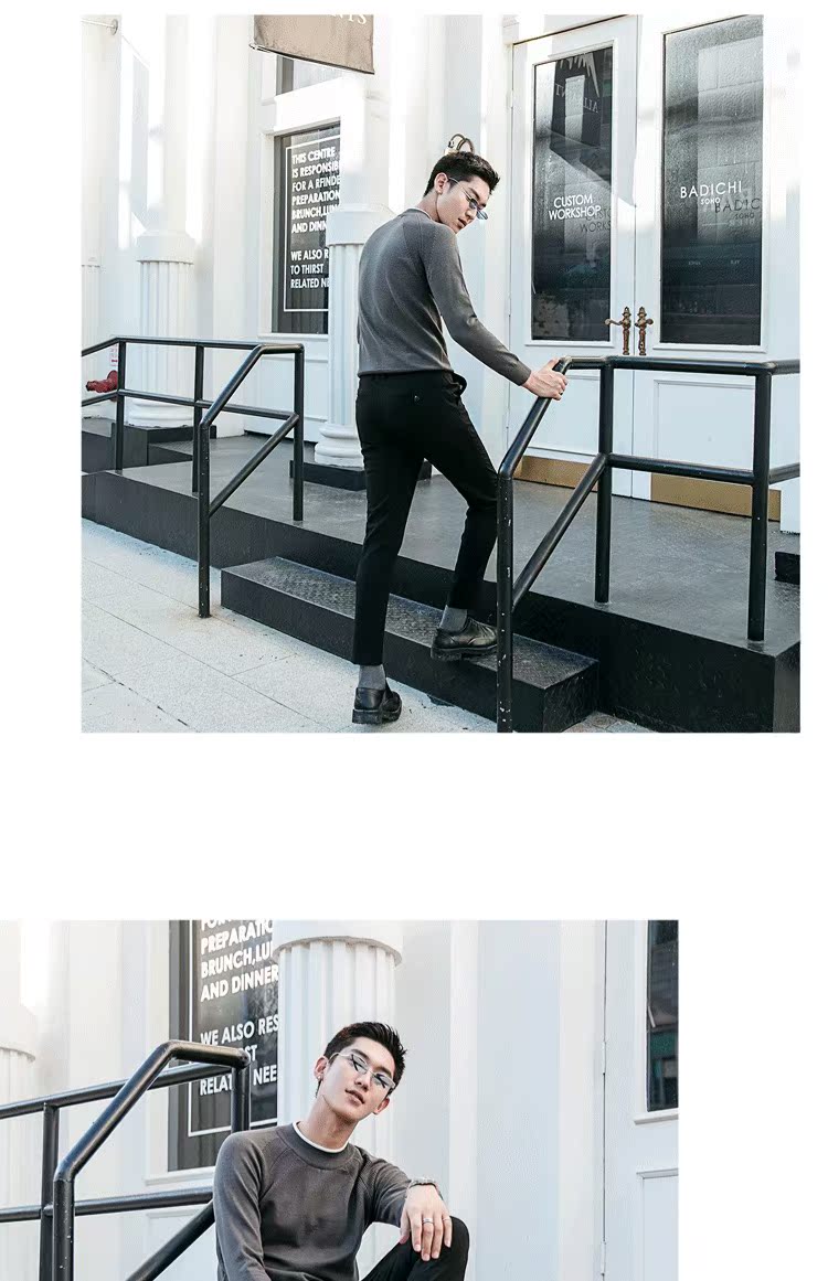 Horizon nam mùa thu và mùa đông màu sắc phù hợp với cổ áo mỏng Phiên bản Hàn Quốc của áo thun nam chạm đáy áo len - Kéo qua áo da nam