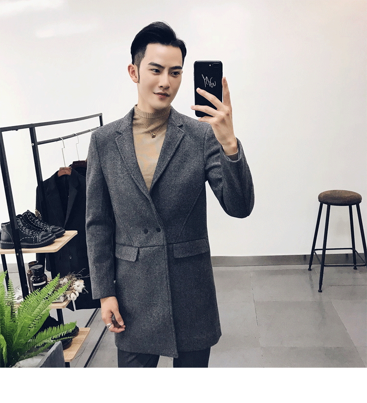 Áo khoác nam ánh sáng trưởng thành 2017 mới phiên bản Hàn Quốc của áo len thủy triều Slim màu rắn dài áo gió nam áo jacket nam