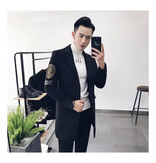Mùa đông 2017 phong cách mới quý ông thời trang Anh phiên bản Hàn Quốc của áo len dài đầu sư tử len áo khoác sơ mi
