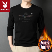 Playboy plus velvet padded long sleeve T-shirt mens round neck print trend shirt cotton winter base shirt