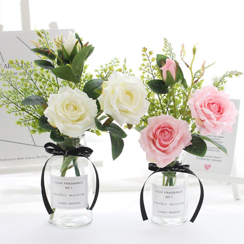 Emulated Eurostyle Rose Suit Silk Cloth Fake Flowers Interior Living Room Dining Room Dining Room Table Bedroom Decoration Small Potted Plant Pendulum