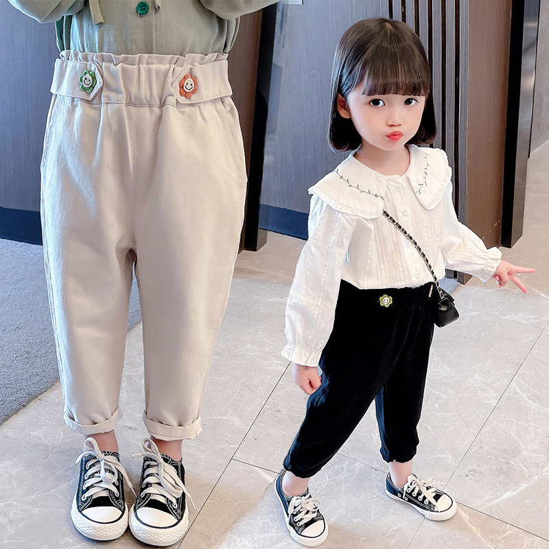 Girls' spring and autumn pants 2022 new autumn clothes children's harem pants baby girls outside wear middle and small children's foreign style long pants