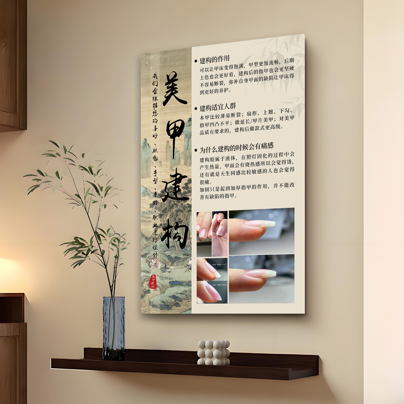 New Chinese-Style Nail Art Comparison Chart Poster, Eyelash Extension Advertisement Poster, Promotional Graphic Sticker, Eyebrow, Eye, and Lip Tattoo Wall Art