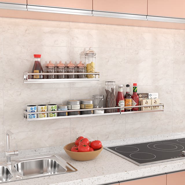 Kitchen storage rack stainless steel punch-free wall-mounted storage rack household seasoning seasoning supplies complete hanging rack