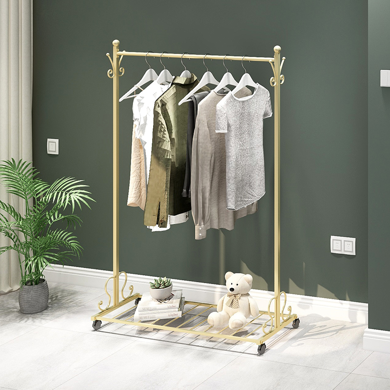 Coat rack Floor-to-ceiling bedroom household simple Nordic indoor hanging clothes rack Single rod simple wrought iron drying rack