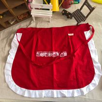 Red festive cotton agaric lace double apron lace pocket cleaning housework anti-fouling baking Korean