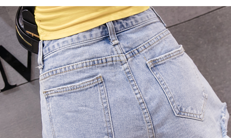 VK旗艦店 韓國風時尚百搭氣質寬鬆破洞毛邊女學生牛仔單品短褲