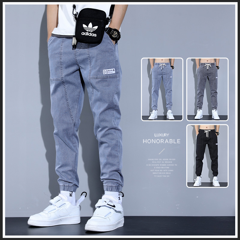 Men's Jeans 2022 New Spring Summer Loose Bunches Foot Tooling Casual Pants Guys Splicing Summer Fit Pants Men
