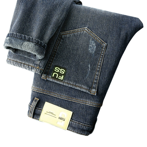 Мужские зимние джинсы с начесом для отдыха, демисезонные удерживающие тепло штаны, свободный прямой крой