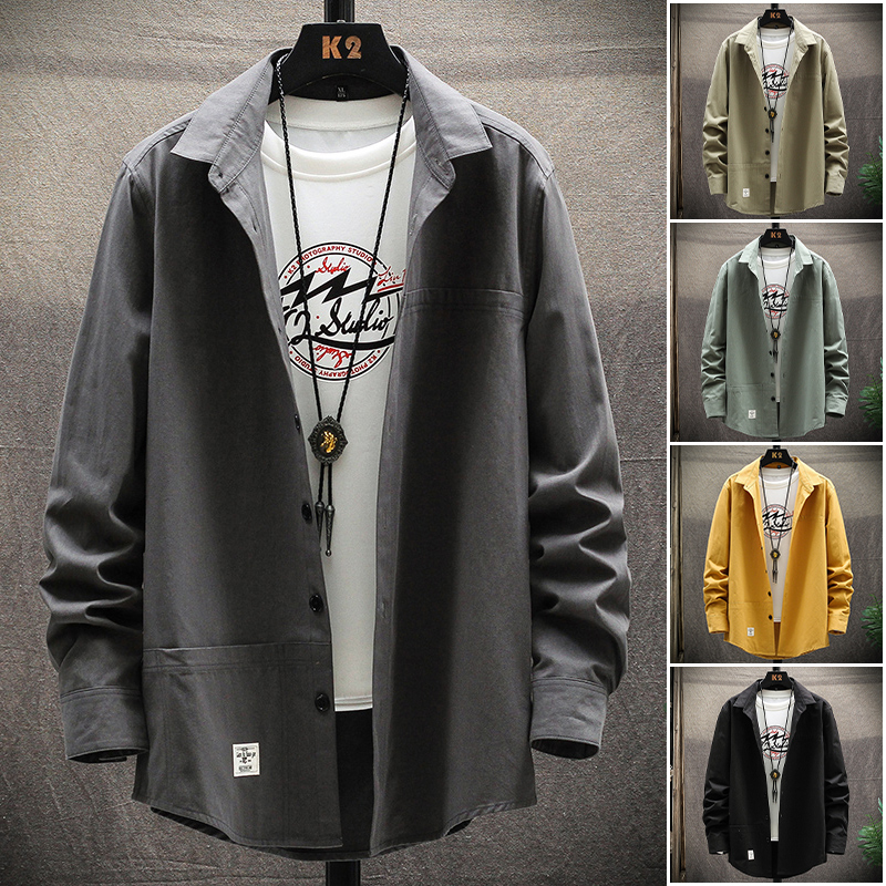 2022 spring long-sleeved shirt youth cardigan jacket ins super hot trendy brand tooling top clothes spring shirt men