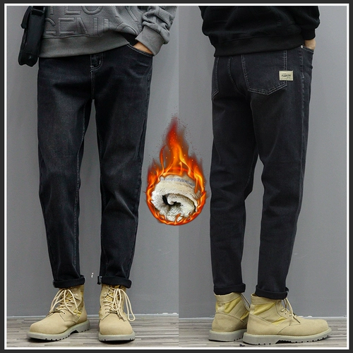 Демисезонные утепленные джинсы, повседневные брюки, бархатные штаны, оверсайз