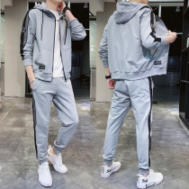 Youth spring and autumn thin suit mens sports hooded casual clothes mens bunched feet trousers handsome two-piece men