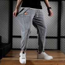 Spring Elastic Loose Ice Silk Jeans Men Spring Summer Casual Pants Trends 100 Hitch Ride 90% Foot Harun