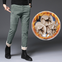 2021 autumn and winter New plus velvet padded mens casual pants loose straight tube warm and comfortable corduroy long pants
