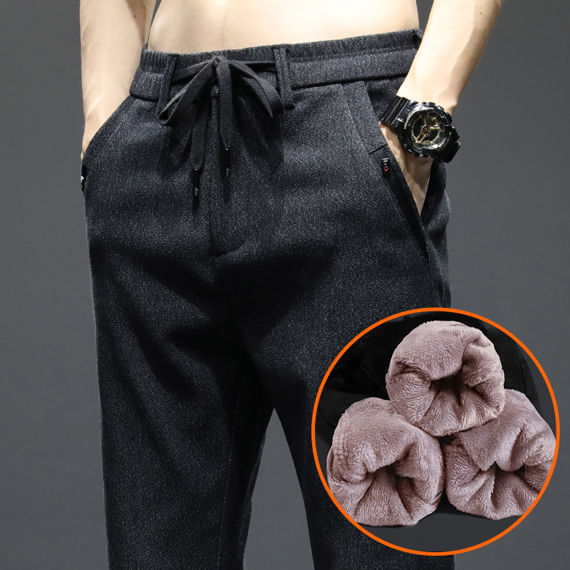 Grindings Garnapping thickened casual pants men anti-cold and warm trousers 2022 Winter winter in winter style with velvety pants