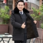Áo khoác cotton mùa đông 2018 cho nam trung niên cộng với nhung dày nam dài phù hợp với áo khoác ông áo khoác nam có mũ