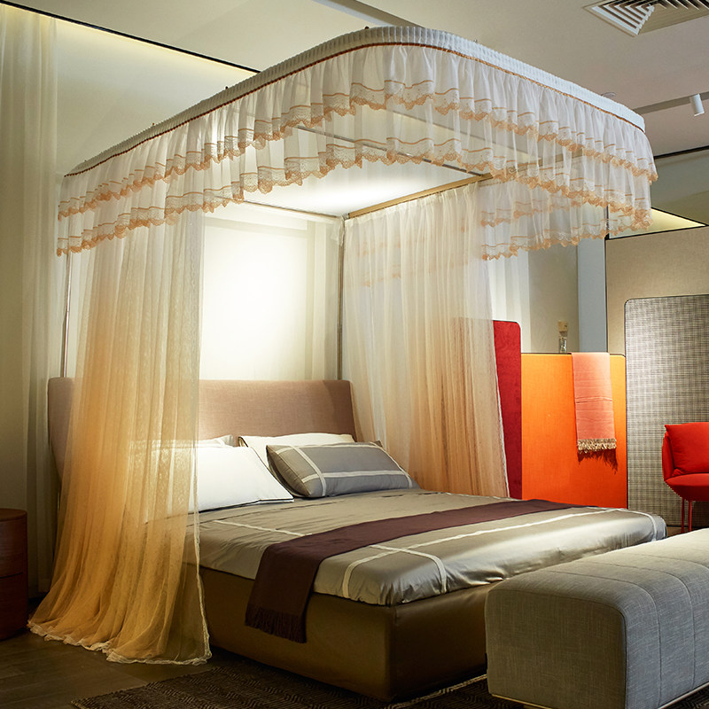 Double zipper rope pull curtain floor-to-ceiling mosquito net double household European-style palace three-door 1 5m bed thickened encrypted mosquito net