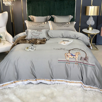 European style tribute satin embroidery 100 cotton 60 bedding four-piece set 1 8 household double cotton quilt cover high-grade