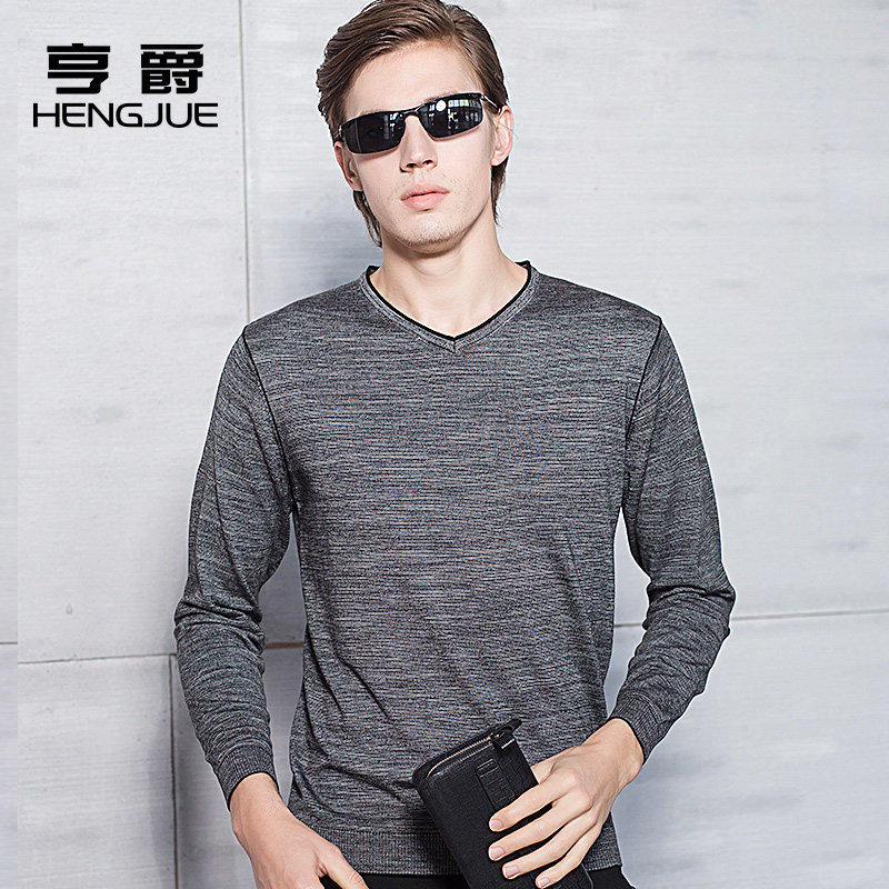 Henchon men's long sleeve T-shirt V collar youth Korean version Body Fashion Hit Bottom Body Shirt Fall Clothes Thin trends