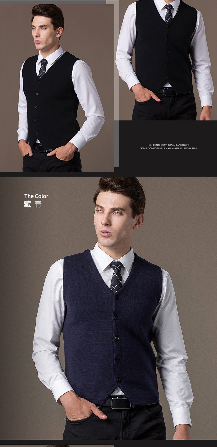 Áo len dệt kim nam màu trơn V-cổ phù hợp với vest nam kinh doanh không tay áo len trẻ trung cotton mùa xuân và mùa thu vest xu hướng vai áo vest nam hàn quốc