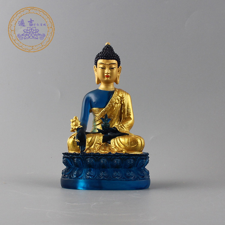 Imitation glass Pharmacist Buddha Mud gold painted small pharmacist Glass Light Tathagata Tibetan Tantric portable Buddha Small Buddha statue