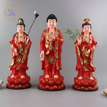 Western three Holy Buddha statue Amitabha Buddha statue like Guanyin Bodhisattva Buddha statue to Bodhisattva Tang red painted Buddha statue