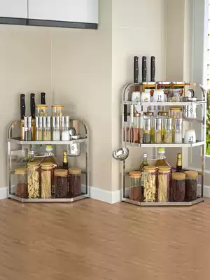Stainless steel kitchen triangle storage rack storage layer rack stove seasoning seasoning seasoning supplies Household Encyclopedia floor multi-layer