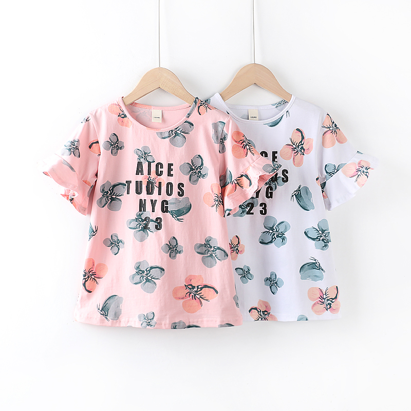 Girls Short Sleeve T - Shirt 2022 Summer New Korean Pie Horn Sleeve Big Girl Top T - shirt