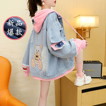 Internet celebrity can be salty or sweet fake two-piece denim jacket for women in early spring and autumn new popular style versatile top that covers belly and hides flesh.