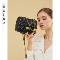  Leather bag female 2021 new trendy shoulder messenger bag fashion all-match small fragrance golden ball lingge chain bag