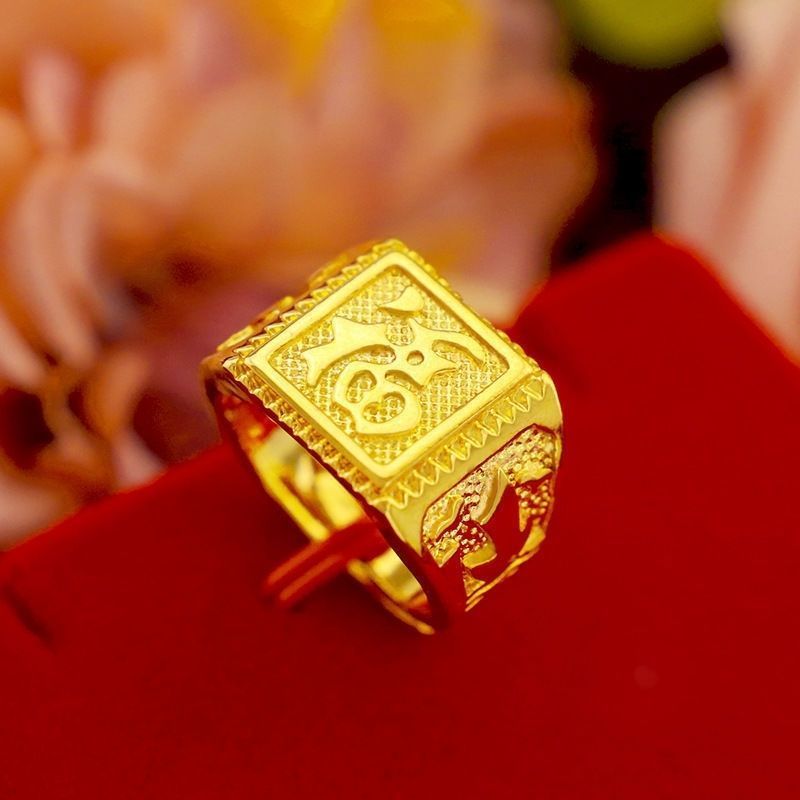 Hong Kong 999 True Gold Ring Boy Qingdao Xiao - fang Ring 18k Food Ring to give his father's present