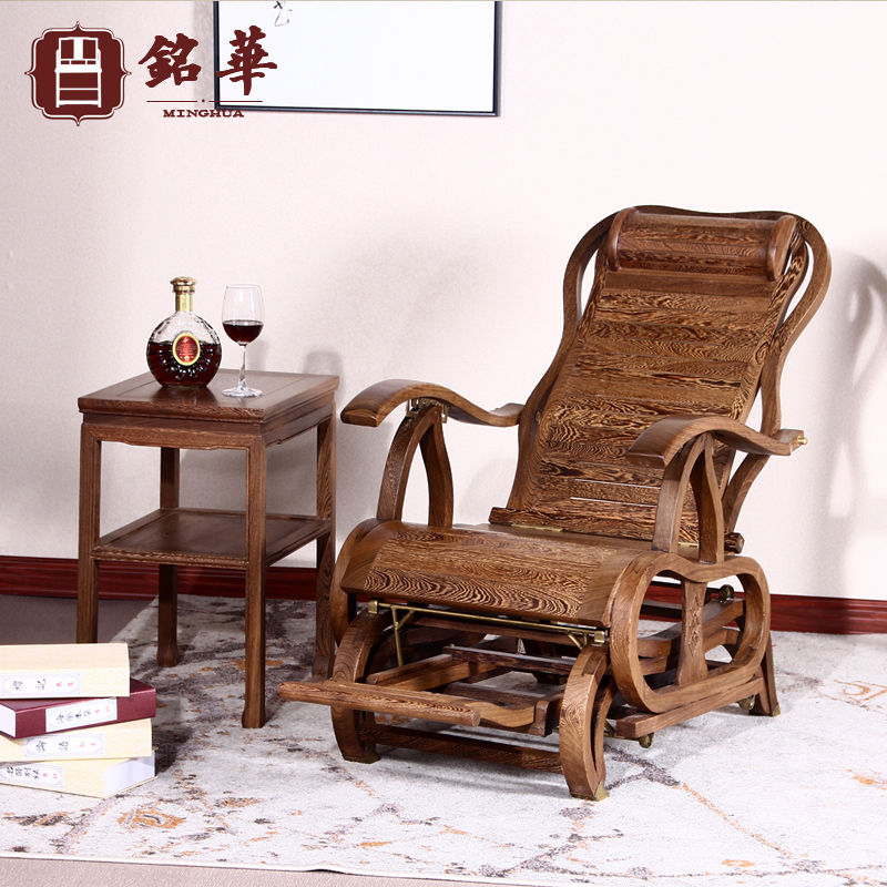 Red wood furniture Chicken Wings Wood Rocking Chair Imitation Ancient Afternoon Sleeping Old Man Chair Rocking Chair Chinese Solid Wood Deck Chair Minqing