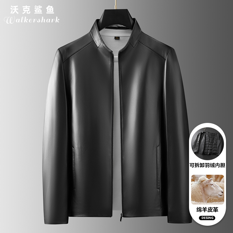 First-Layer Sheepskin Genuine Leather Jacket for Men, Spring and Autumn New Style, Business Casual, High-End, Middle-Aged Stand-Up Collar Leather Jacket