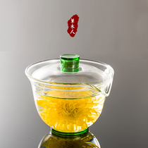 Heat-resistant glass cover bowl three bowl thickened large pure handmade tea cup teapot kung fu tea set accessories