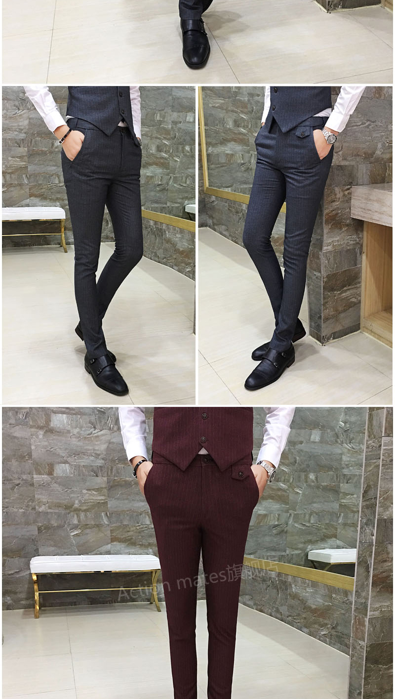 Sọc dọc tối Quần nam Hàn Quốc Quần chân mỏng Quần nam kinh doanh phù hợp với quần tóc vest nam đẹp