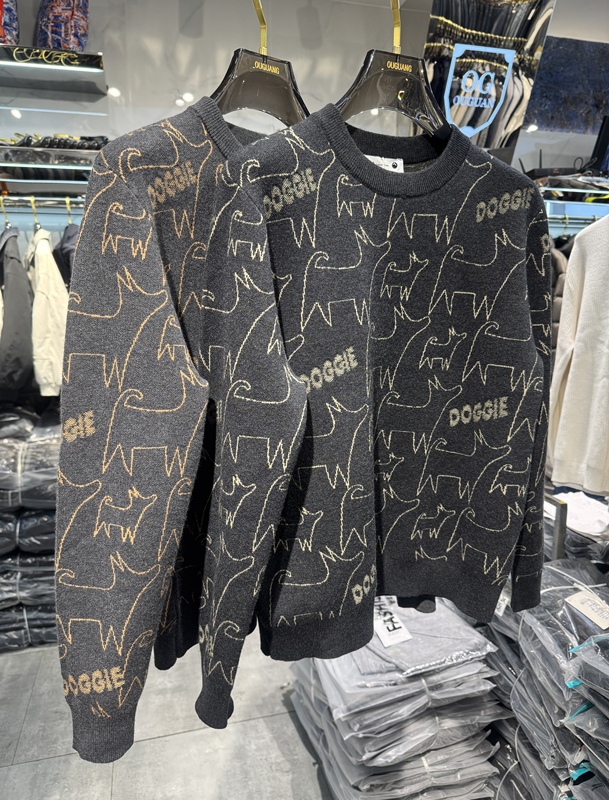 In-Stock High-Quality Cartoon Pattern Trendy Men's Loose-Fitting Niche Marble-Patterned Crewneck Sweatshirt Sweater Knitwear