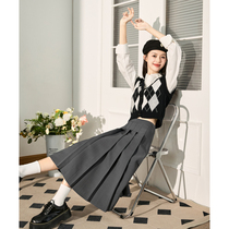Tang Shi Gray Pleated Skirt Suit Skirt Womens 2024 Spring and Autumn New College Style High Waist Slim Long Short Skirt