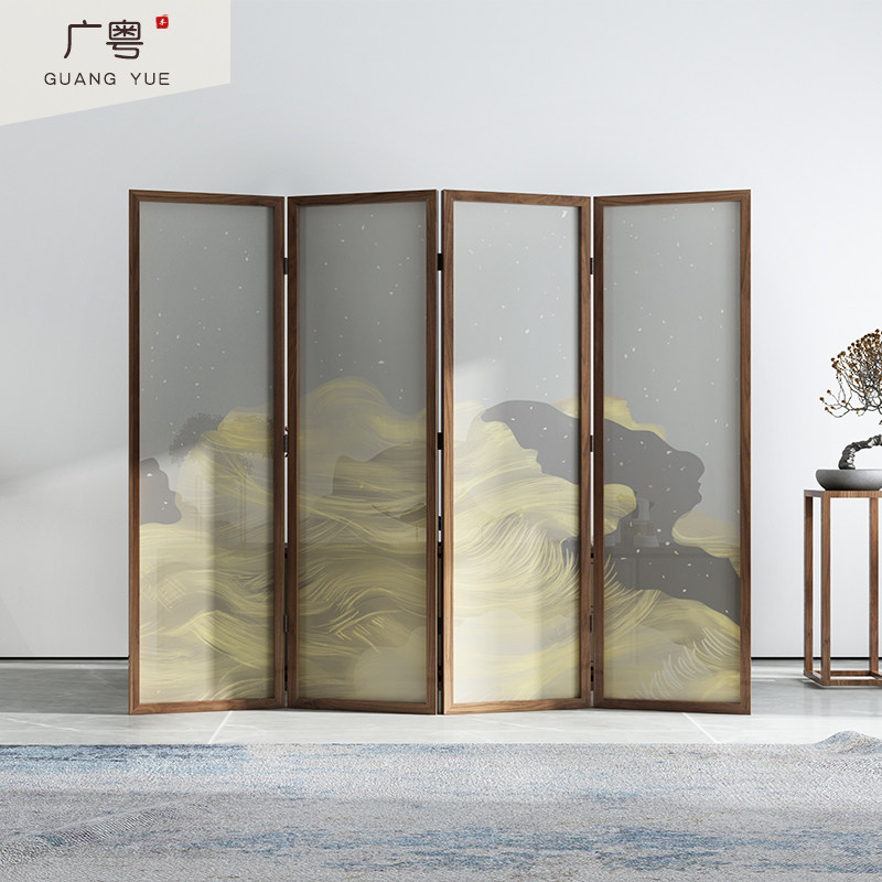 New Chinese-style solid wood screen partition living room hotel office shade gold modern minimalist mobile folding customization