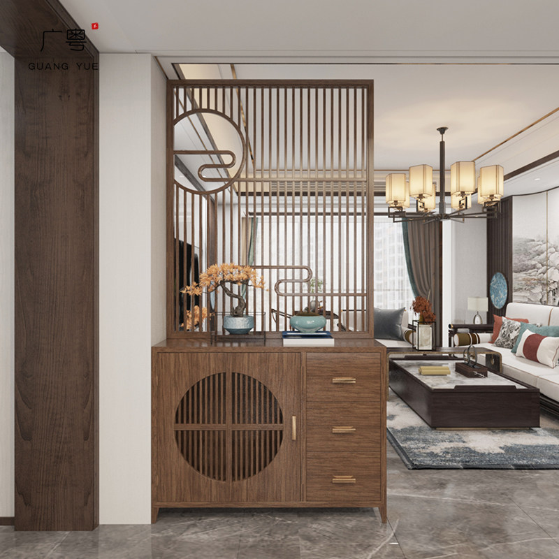New Chinese Xuan Guan Cabinet Partition Living Room Lockers Shoe Cabinet Hollowed-out Decoration Grille Entry Sheltering Screen Xuanguan Cabinet-Taobao