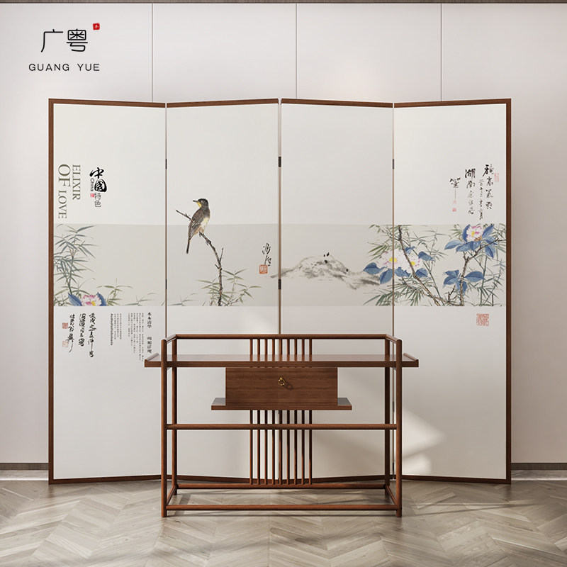 New Chinese screen folding mobile living room modern light luxury decoration solid wooden bag to cover the mask screen