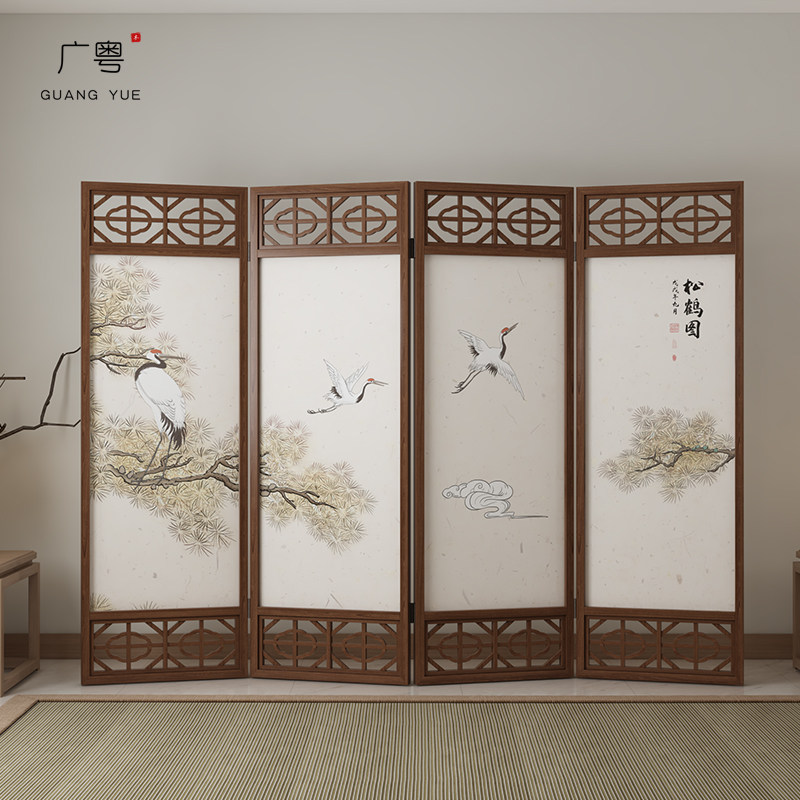 New Chinese screen folding mobile lobby modern Chinese solid wood hollow to cover the mask screen