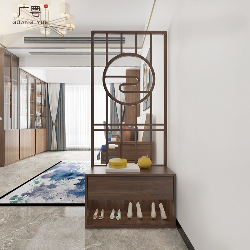 Modern masonry cabinet shoe cabinet in one screen new Chinese living room solid wood fence into the door partition screen