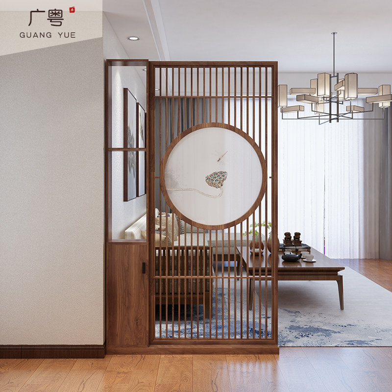 New Chinese style barrier entryway cabinet screen partition lotus all solid wood home living room Zen Bogu shelf shelf