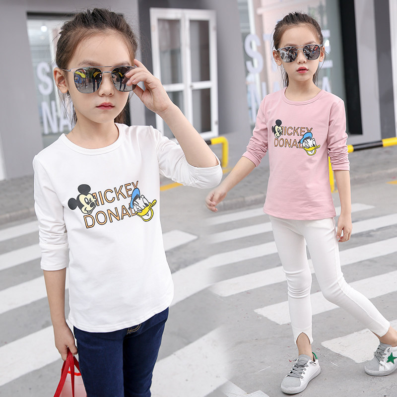 Girl Long Sleeve T-shirt 2021 Spring Autumn New Korean Version Girl 100 Hitch Undershirt CUHK Child Fall Pure Cotton Blouse