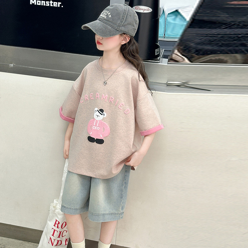 Girls' Short-Sleeved T-Shirt Summer Set 2026 New Style for Older Children, Unique and Super Cute Cartoon T-Shirt for Kids